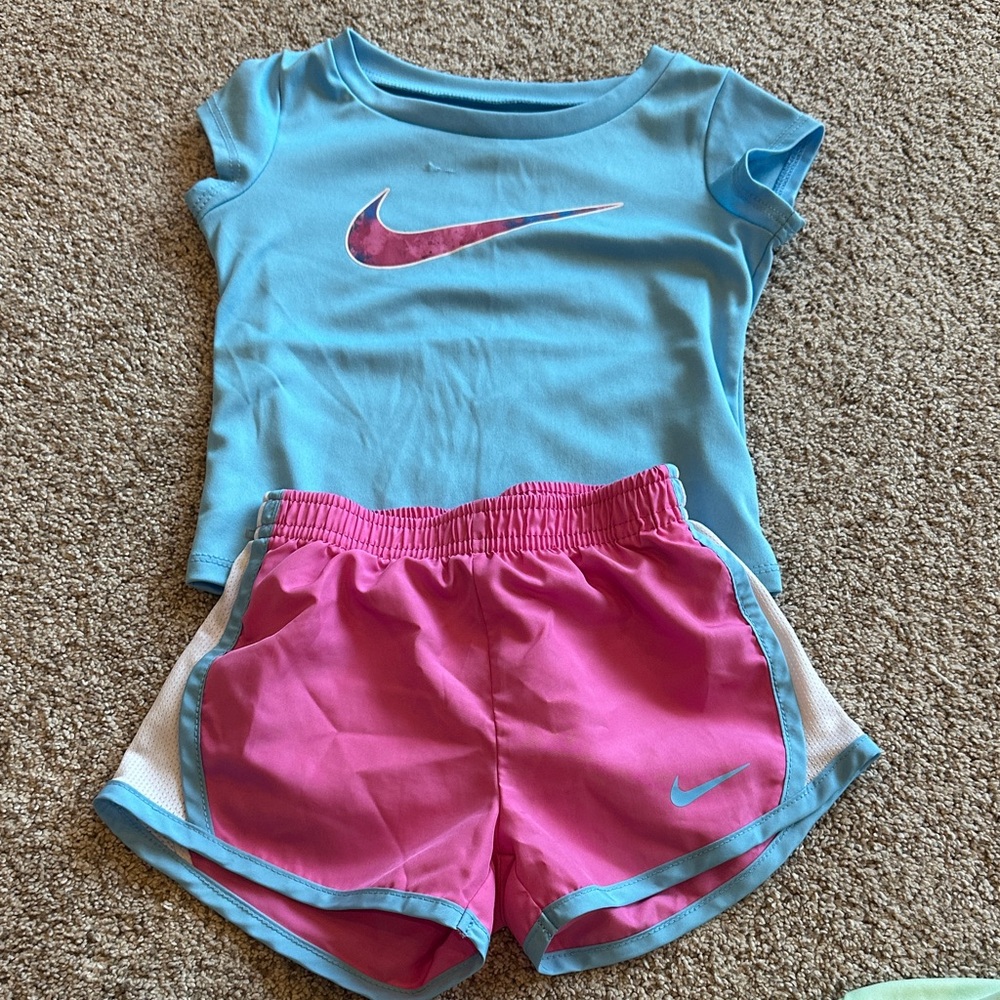 Nike Girls Two-Piece Athletic Set - Light Blue & Bright Pink